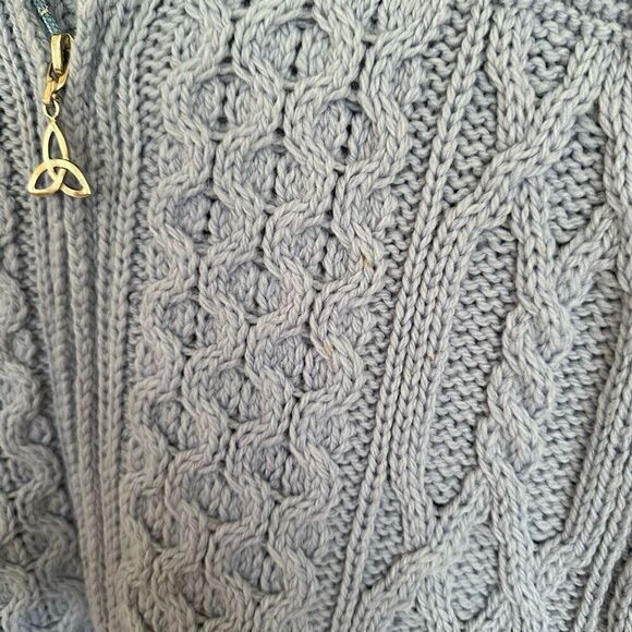 Aran Crafts Blue  Vintage Merino Wool Longer Length Full Zip Hooded Fisherman Kn - Picture 8 of 9